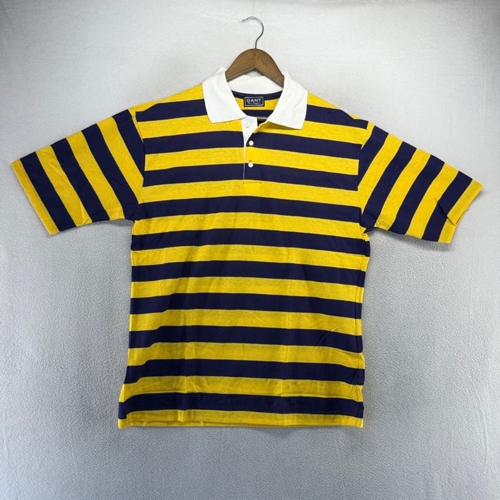 Vintage Gant Polo Shirt Mens XL Yellow Blue The Rugger Striped Deadstock 70s ivy - Picture 2 of 9